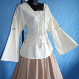 Long-sleeve Lace-up Blouse (Black, Natural, Red, Green, Blue) - 1220
