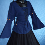 Long-sleeve Lace-up Blouse (Black, Natural, Red, Green, Blue) - 1220
