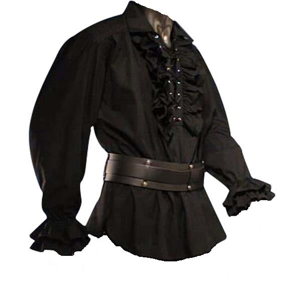 Ruffled Medieval Pirate Shirt (White, Black) - 1336