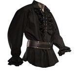Ruffled Medieval Pirate Shirt (White, Black) - 1336