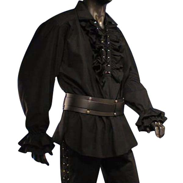 Ruffled Medieval Pirate Shirt (White, Black) - 1336