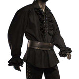 Ruffled Medieval Pirate Shirt (White, Black) - 1336
