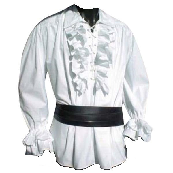Ruffled Medieval Pirate Shirt (White, Black) - 1336