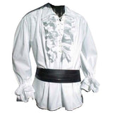 Ruffled Medieval Pirate Shirt (White, Black) - 1336