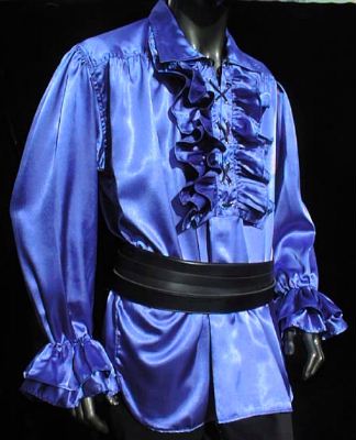 Satin Medieval Pirate Shirt (Blue, Black, White) - 1436