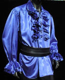 Satin Medieval Pirate Shirt (Blue, Black, White) - 1436