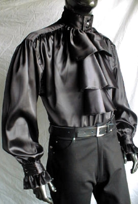 Pastor's Satin Medieval Buttoned Shirt (Black, White) - 1637