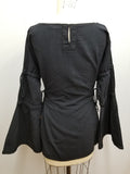 Long-sleeve Lace-up Blouse (Black, Natural, Red, Green, Blue) - 1220