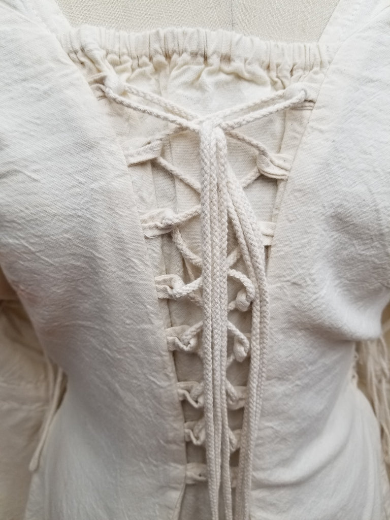 Long-sleeve Lace-up Blouse (Black, Natural, Red, Green, Blue) - 1220