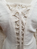 Long-sleeve Lace-up Blouse (Black, Natural, Red, Green, Blue) - 1220