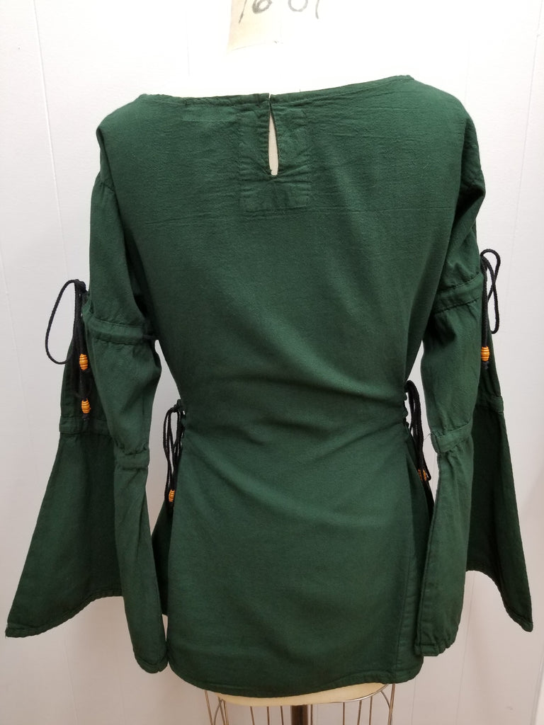 Long-sleeve Lace-up Blouse (Black, Natural, Red, Green, Blue) - 1220