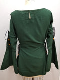 Long-sleeve Lace-up Blouse (Black, Natural, Red, Green, Blue) - 1220