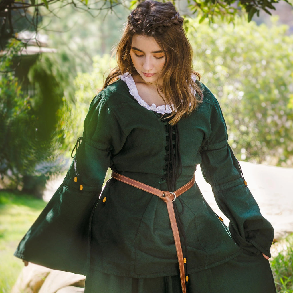 Long-sleeve Lace-up Blouse (Black, Natural, Red, Green, Blue) - 1220