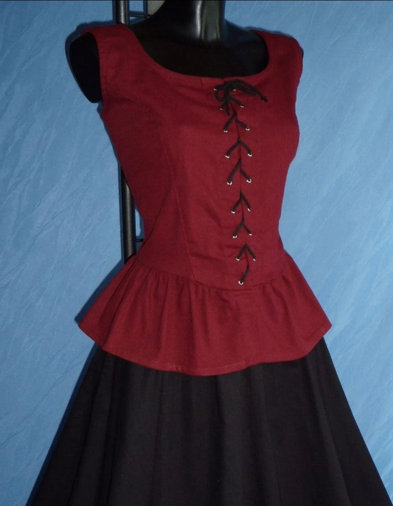 Sleeveless Medieval Blouse (Black, Red) - 1270