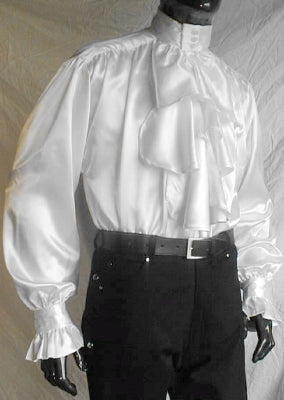 Pastor's Satin Medieval Buttoned Shirt (Black, White) - 1637