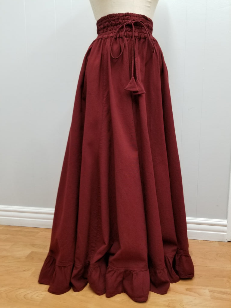 Long Skirt With Ruffled Hem (Red, Black) - 7370