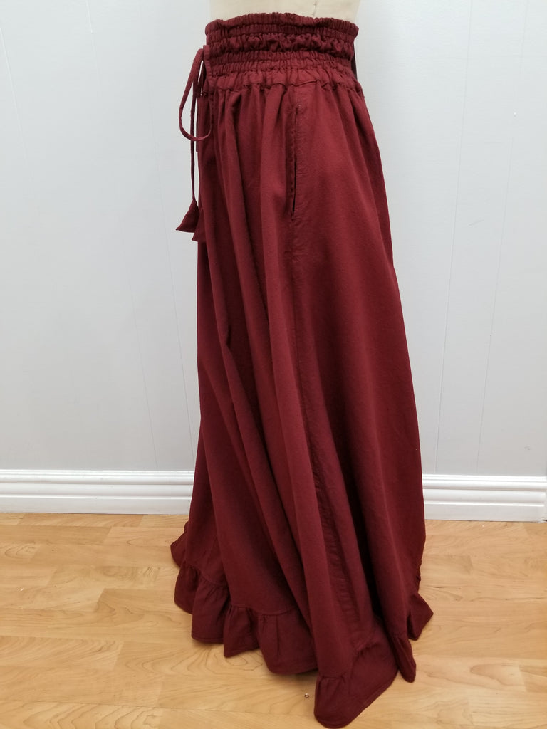 Long Skirt With Ruffled Hem (Red, Black) - 7370