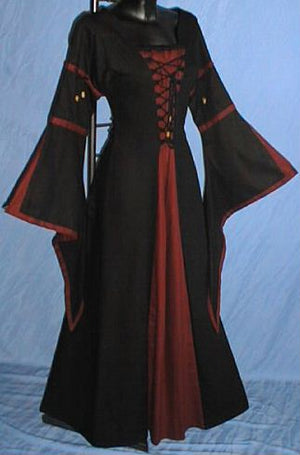 Medieval Trumpet Sleeved Dress (Red&Black) - 6171