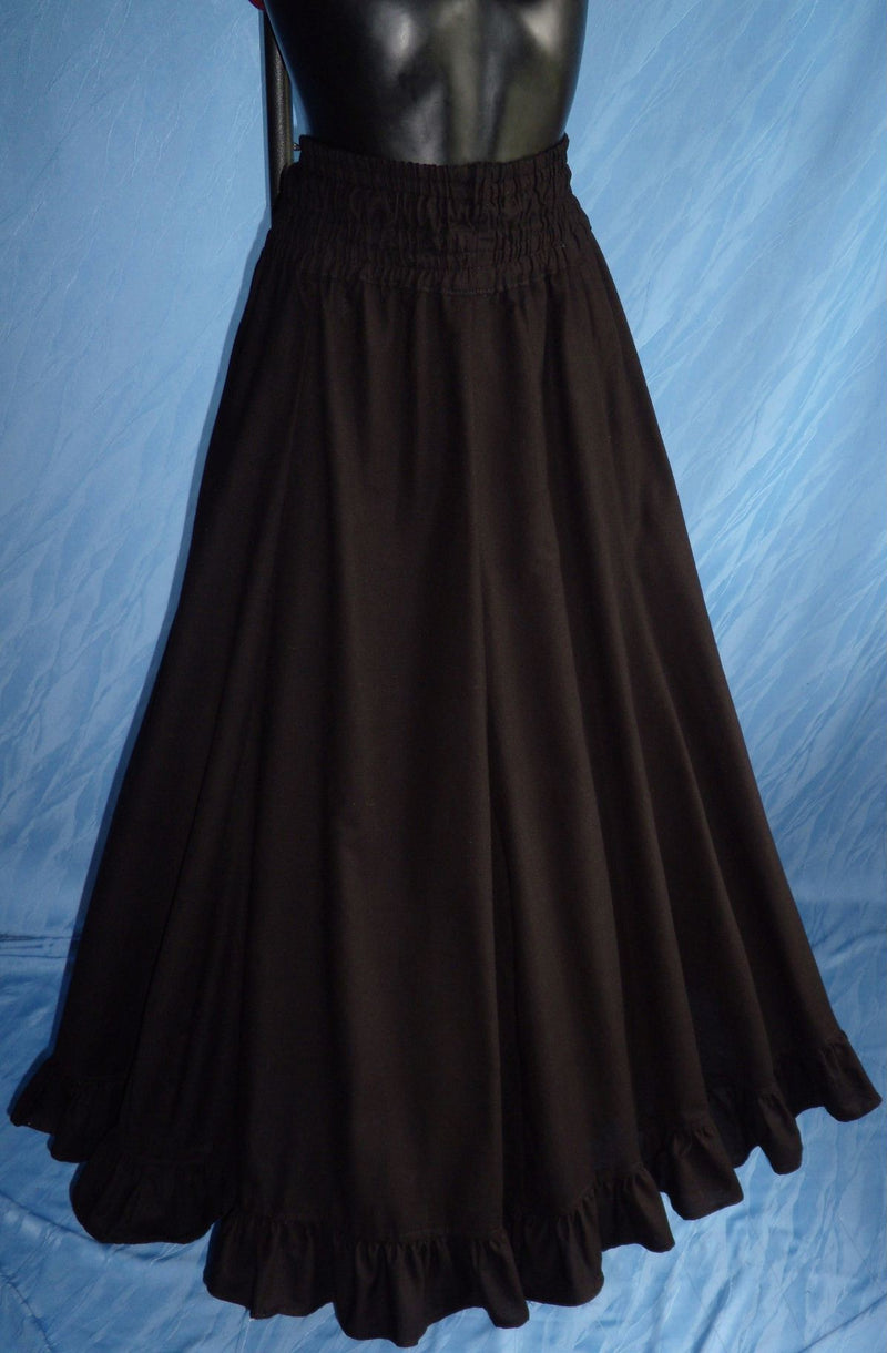 Long Skirt With Ruffled Hem (Red, Black) - 7370